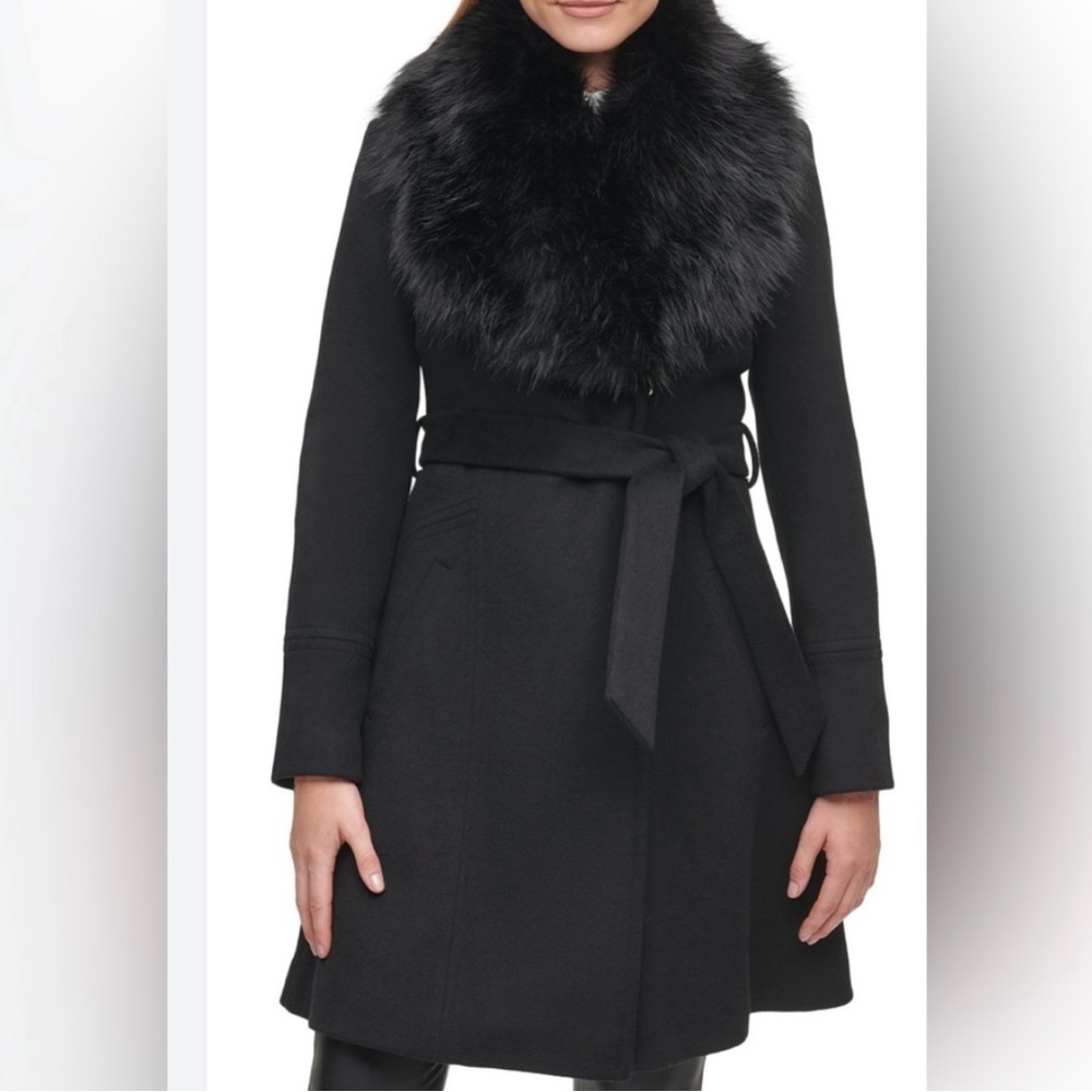 Karl Lagerfeld Black Wool Peacoat Faux Fur Collar -| Color: Black | Size: S